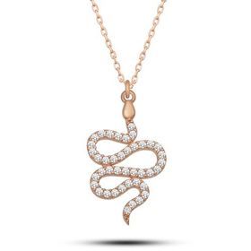 Nereze 925 Ayar Gümüş Rose Zirkon Taşlı Minik Yılan Modeli Kadın Kolye