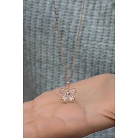 Nereze 925 Ayar Gümüş Rose Zirkon Taşlı Nergis Çiçeği Kadın Kolye