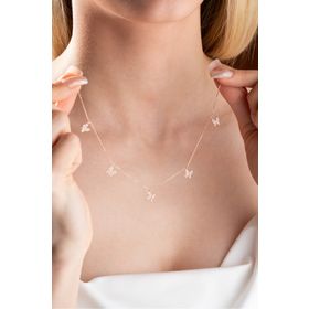 Nereze 925 Ayar Gümüş Rose Zirkon Taşlı Şans Kelebek Kolye
