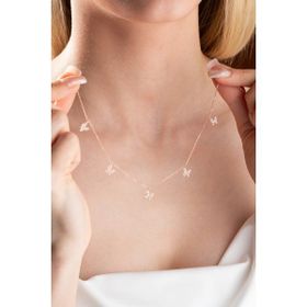 Nereze 925 Ayar Gümüş Rose Zirkon Taşlı Şans Kelebek Kolye
