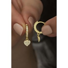 Nereze 925 Ayar Gümüş Sallantılı Gold Kalp Küpe