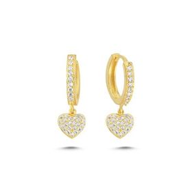 Nereze 925 Ayar Gümüş Sallantılı Gold Kalp Küpe