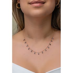 Nereze 925 Ayar Gümüş Sıralı Damla Mistik Topaz Taşlı Kadın Kolye