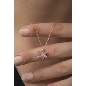 Nereze 925 Ayar Gümüş Tek Kat Pembe Taşlı Lotus Çiçeği Kadın Kolye