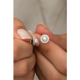 Nereze 925 Ayar Gümüş Tektaş İnci Küpe