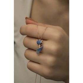 Nereze 925 Ayar Gümüş Turkuaz Zirkon Taşlı Tilki Kolye