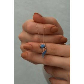 Nereze 925 Ayar Gümüş Turkuaz Zirkon Taşlı Tilki Kolye