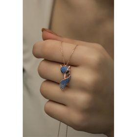 Nereze 925 Ayar Gümüş Turkuaz Zirkon Taşlı Tilki Kolye