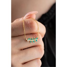 Nereze 925 Ayar Gümüş Yeşil Mineli Zeytin Dalı Model Kolye