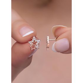 Nereze 925 Ayar Gümüş Zirkon Taşlı Çift Yıldız Model Küpe