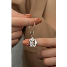Nereze 925 Ayar Gümüş Zirkon Taşlı Rodyumlu Anne Bebek Kadın Kolye