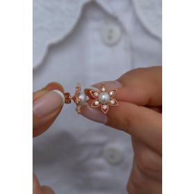 Nereze 925 Ayar İncili Çiçek Model Kadın Gümüş Küpe