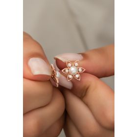Nereze 925 Ayar İncili Çiçek Model Kadın Gümüş Küpe