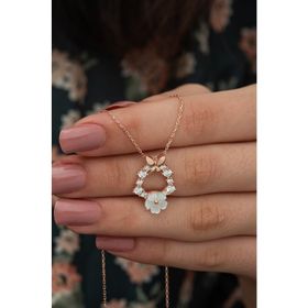 Nereze 925 Ayar Kelebek Detay Manolya Çiçeği Kolye Kadın Gümüş Kolye