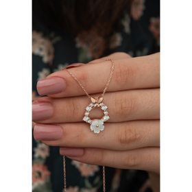 Nereze 925 Ayar Kelebek Detay Manolya Çiçeği Kolye Kadın Gümüş Kolye