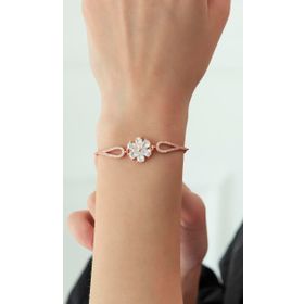 Nereze 925 Ayar Kelepçe Model Beyaz Taşlı Çiçek Bileklik Kadın Gümüş Bileklik