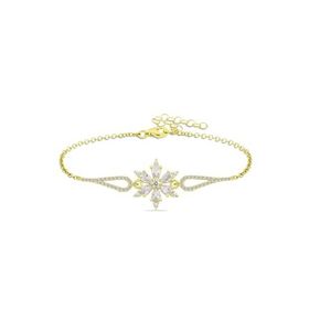 Nereze 925 Ayar Kelepçe Model Gold Beyaz Çiçek Bileklik Kadın Gümüş Bileklik