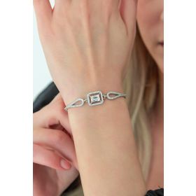 Nereze 925 Ayar Kelepçe Model Tektaş Bileklik Kadın Gümüş Bileklik