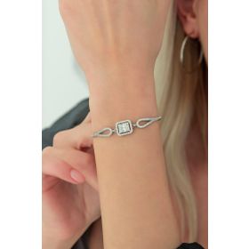 Nereze 925 Ayar Kelepçe Model Tektaş Bileklik Kadın Gümüş Bileklik