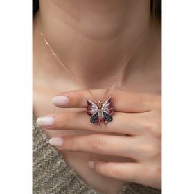 Nereze 925 Ayar Kırmızı Kelebek Kadın Gümüş Kolye