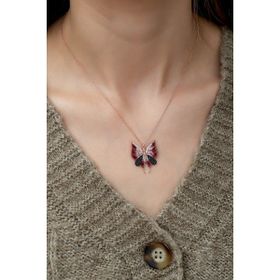 Nereze 925 Ayar Kırmızı Kelebek Kadın Gümüş Kolye