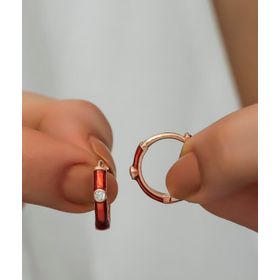 Nereze 925 Ayar Kırmızı Mineli 15 mm Halka Kadın Gümüş Küpe