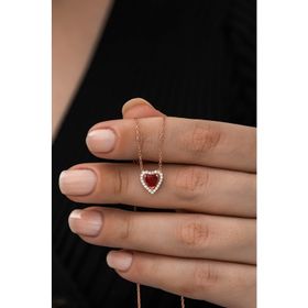 Nereze 925 Ayar Kırmızı Taşlı Kalp Kadın Gümüş Kolye