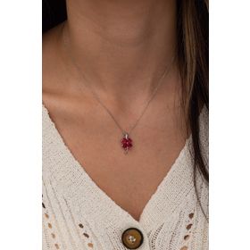 Nereze 925 Ayar Kırmızı Taşlı Yonca Kolye Kadın Gümüş Kolye