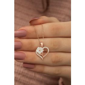 Nereze 925 ayar Manolya Çiçeği Kalp Kadın Gümüş Kolye