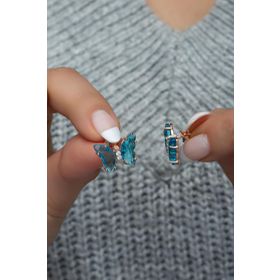 Nereze 925 Ayar Mavi Taşlı Kelebek Kadın Gümüş Küpe