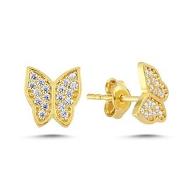 Nereze 925 Ayar Minik Gold Kelebek Kadın Gümüş Küpe