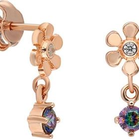 Nereze 925 Ayar Minik Mistik Topaz Taşlı Çiçek Küpe Kadın Gümüş Küpe