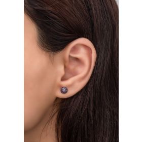 Nereze 925 Ayar Minik Mor Taşlı Top Kadın Gümüş Küpe