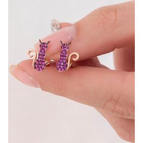 Nereze 925 Ayar Minik Pembe Kedi Kadın Gümüş Küpe