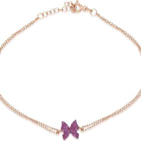 Nereze 925 Ayar Minik Pembe Kelebek Bileklik Kadın Gümüş Bileklik