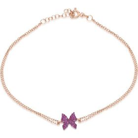 Nereze 925 Ayar Minik Pembe Kelebek Bileklik Kadın Gümüş Bileklik