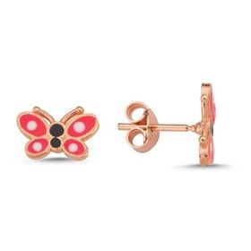 Nereze 925 Ayar Minik Pembe Mineli Kelebek Kadın Gümüş Küpe