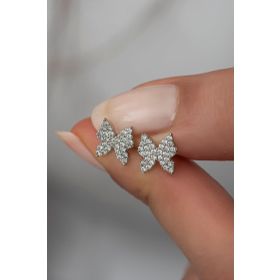 Nereze 925 Ayar Minik Rodyum Kaplama Kelebek Kadın Gümüş Küpe