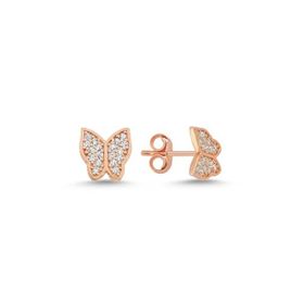 Nereze 925 Ayar Minik Rose Zirkon Taşlı Kelebek Kadın Gümüş Küpe