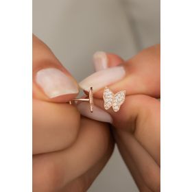 Nereze 925 Ayar Minik Rose Zirkon Taşlı Kelebek Kadın Gümüş Küpe