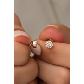 Nereze 925 Ayar Minik Rose Zirkon Tektaş Kadın Gümüş Küpe