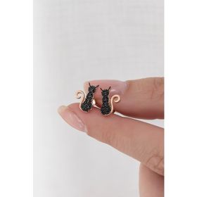 Nereze 925 Ayar Minik Siyah Kedi Kadın Gümüş Küpe