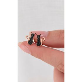 Nereze 925 Ayar Minik Siyah Kedi Kadın Gümüş Küpe