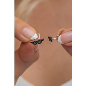 Nereze 925 Ayar Minik Siyah Taşlı Melek Kanadı Kadın Gümüş Küpe