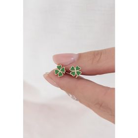 Nereze 925 Ayar Minik Yeşil Yonca Kadın Gümüş Küpe