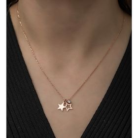 Nereze 925 Ayar Minimal Çift Yıldız Kadın Gümüş Kolye