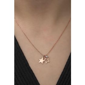 Nereze 925 Ayar Minimal Çift Yıldız Kadın Gümüş Kolye