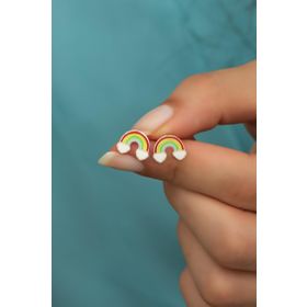 Nereze 925 Ayar Minimal Mineli Gökkuşağı Kadın Gümüş Küpe