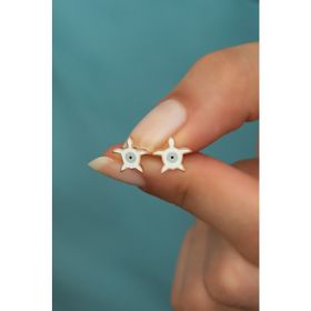 Nereze 925 Ayar Minimal Mineli Kaplumbağa Kadın Gümüş Küpe