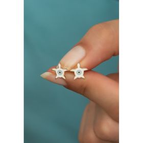 Nereze 925 Ayar Minimal Mineli Kaplumbağa Kadın Gümüş Küpe